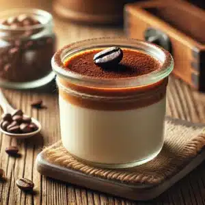 DALL·E 2025-01-02 19.26.57 - A realistic image of a panna cotta flavored with coffee, served in a small glass jar. The dessert has a creamy coffee color and is topped with a light