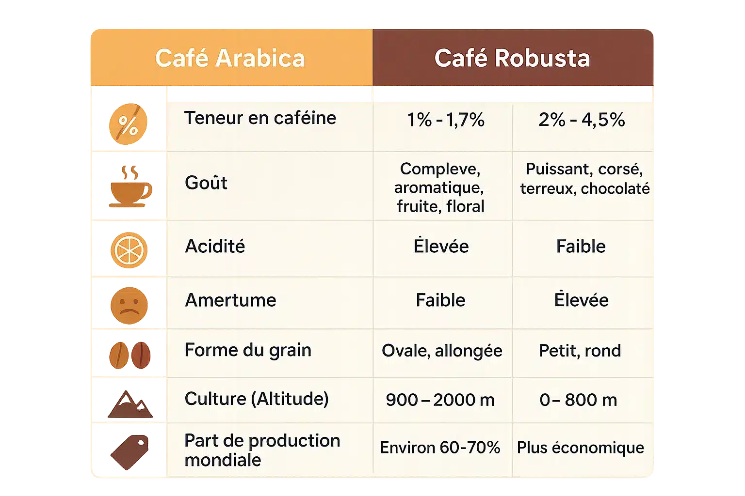 Comparaison des cafés Arabica et Robusta