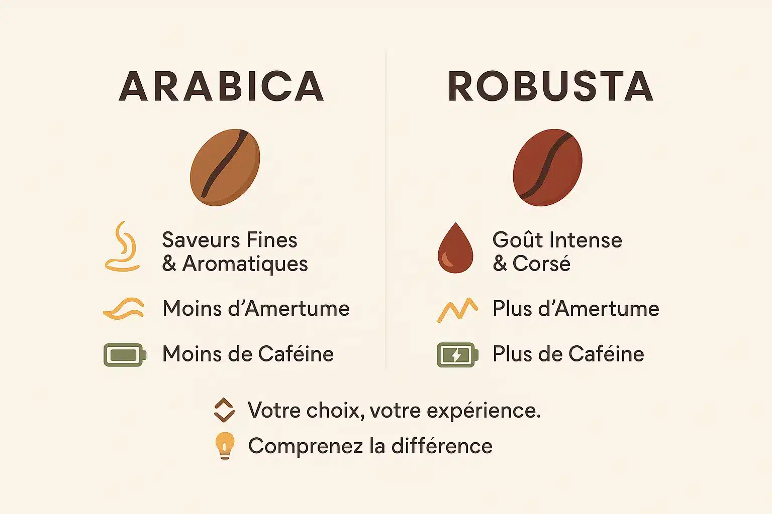 Différences entre les grains de café Arabica et Robusta