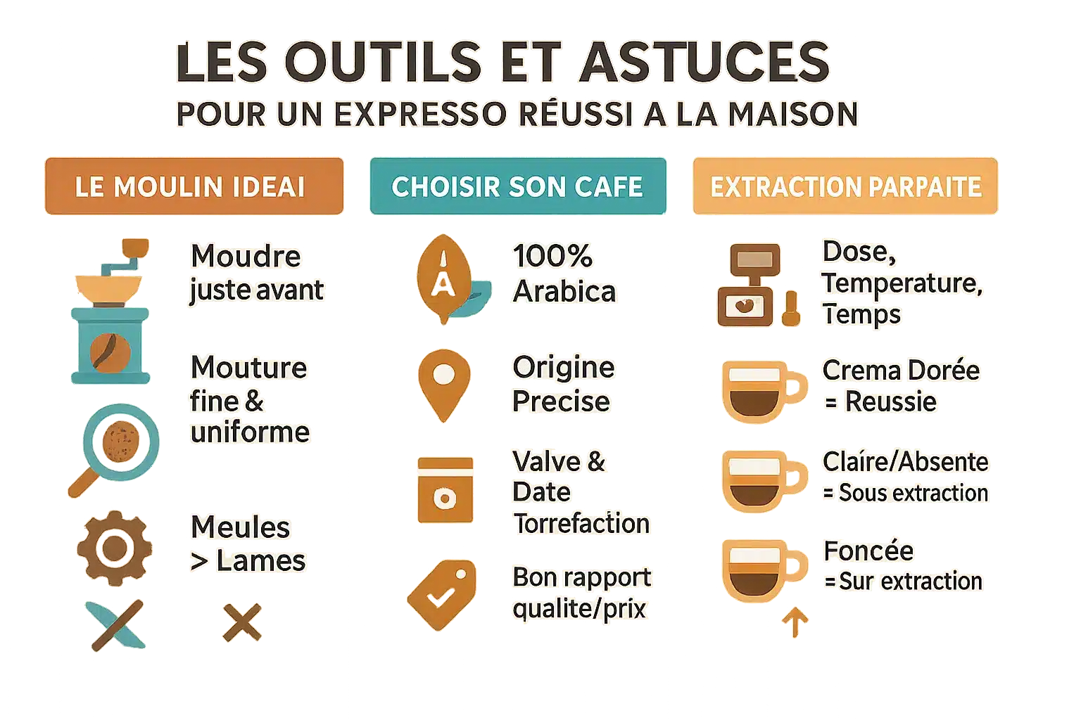 Outils pour préparer un expresso maison