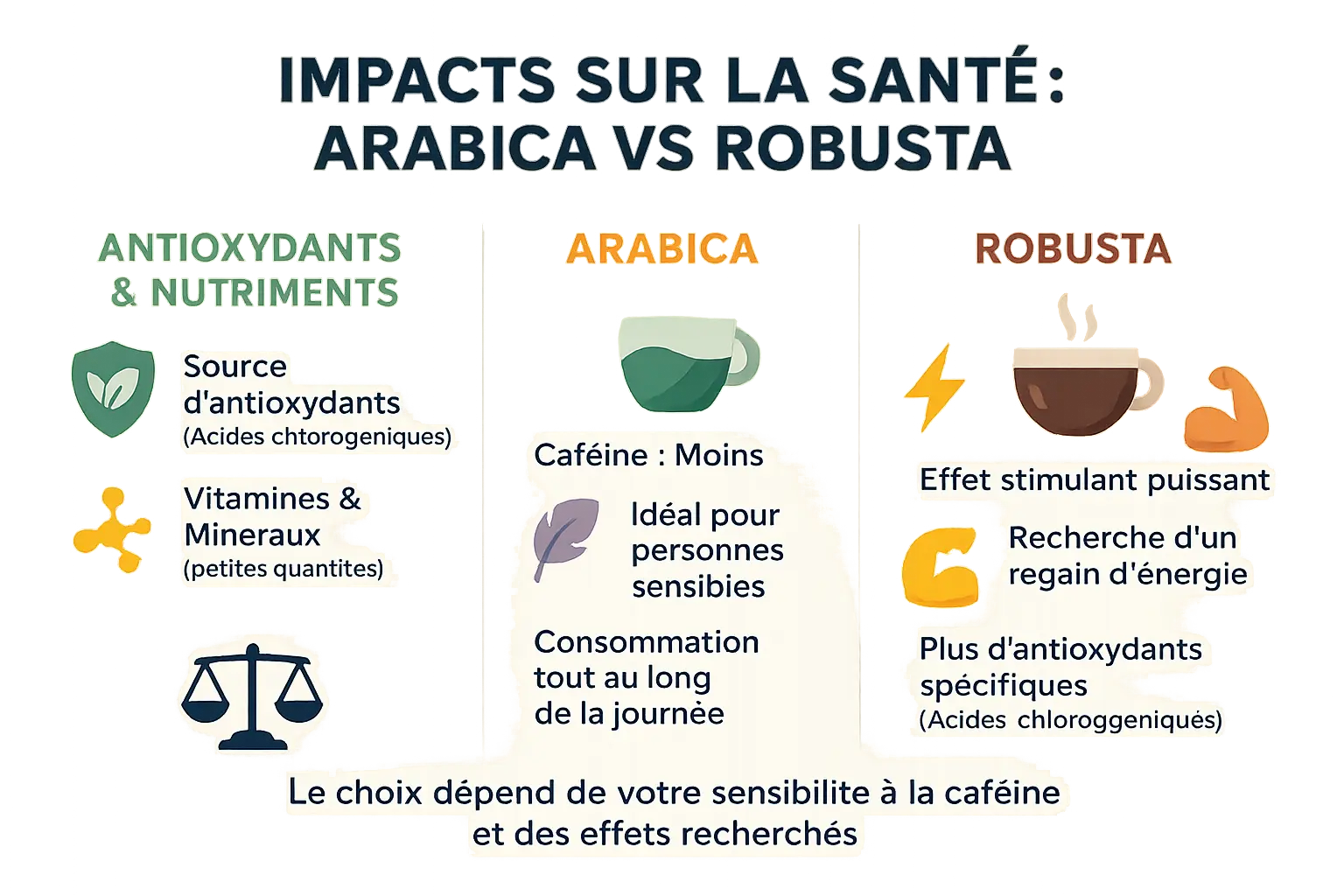 Comparaison des bienfaits santé de l'Arabica et du Robusta