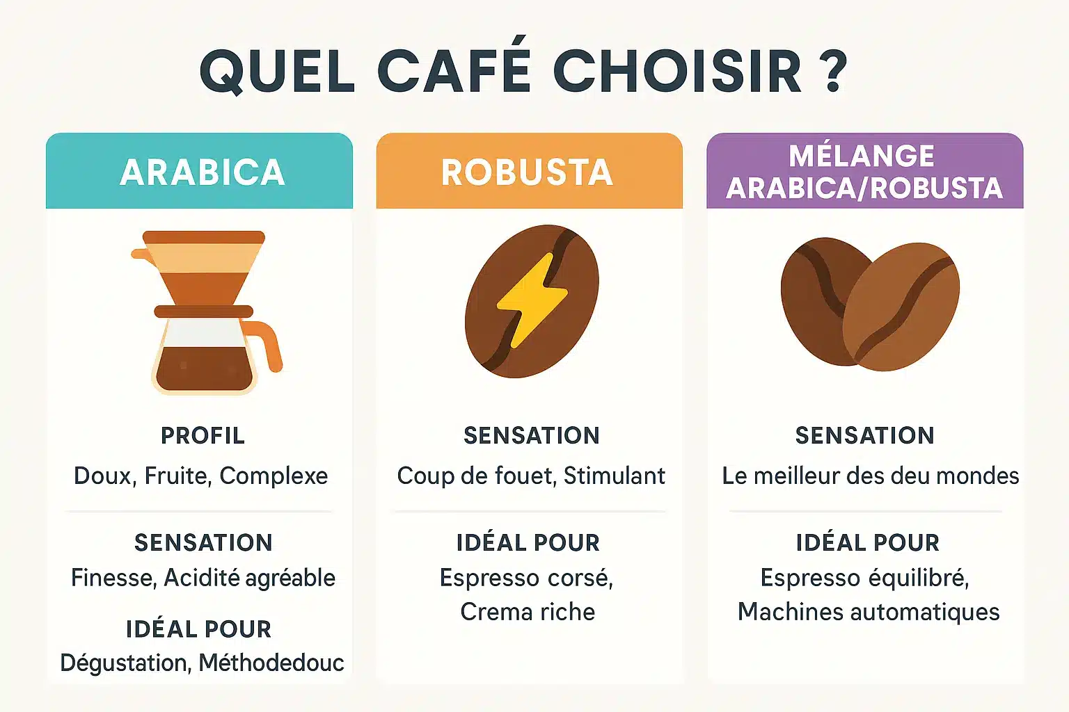 Comparaison visuelle des cafés Arabica et Robusta