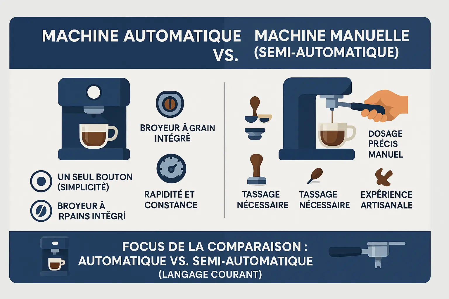 Comparaison visuelle entre machine à café automatique et manuelle