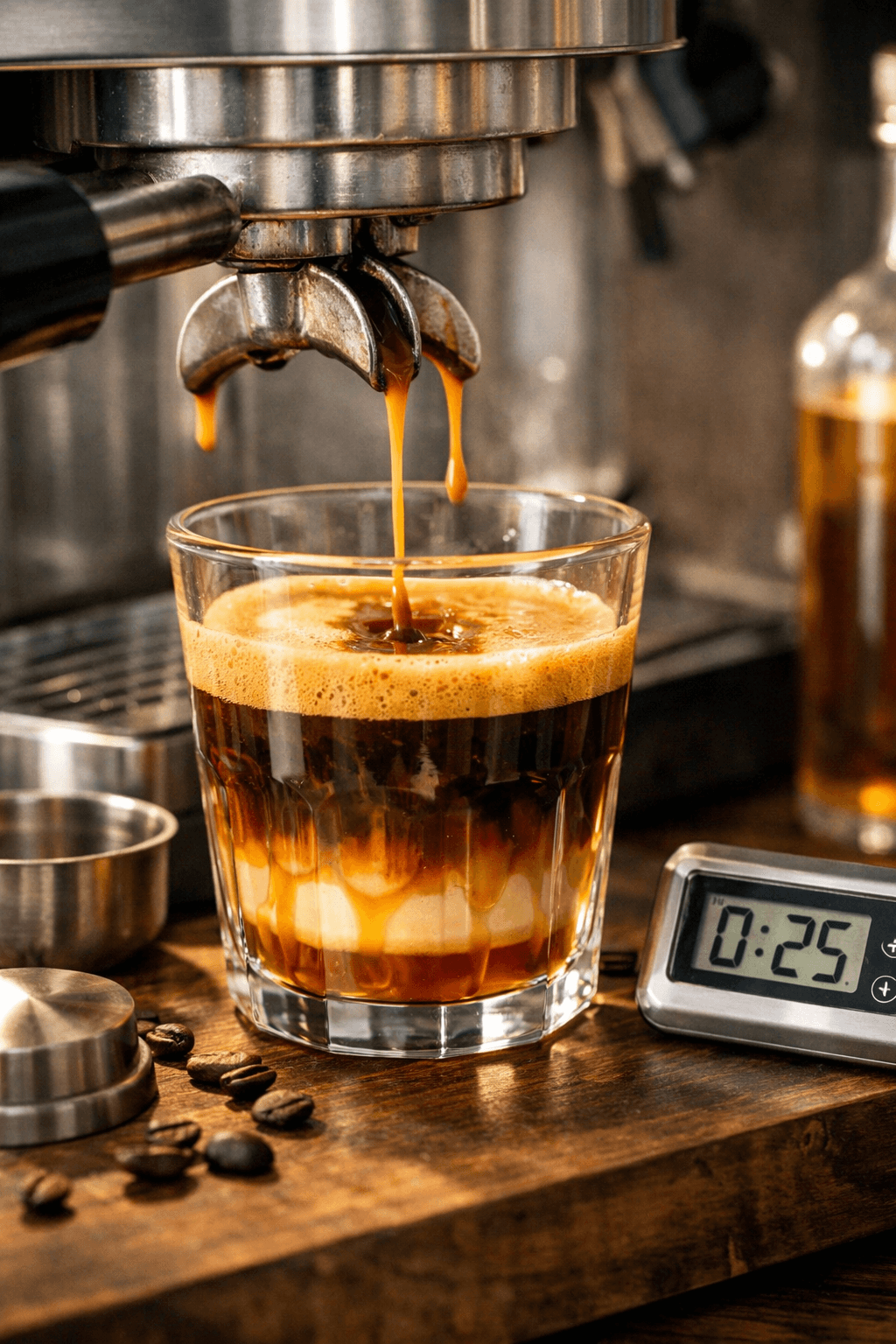 extraction espresso machine avec crema dans verre pour latte caramel maison