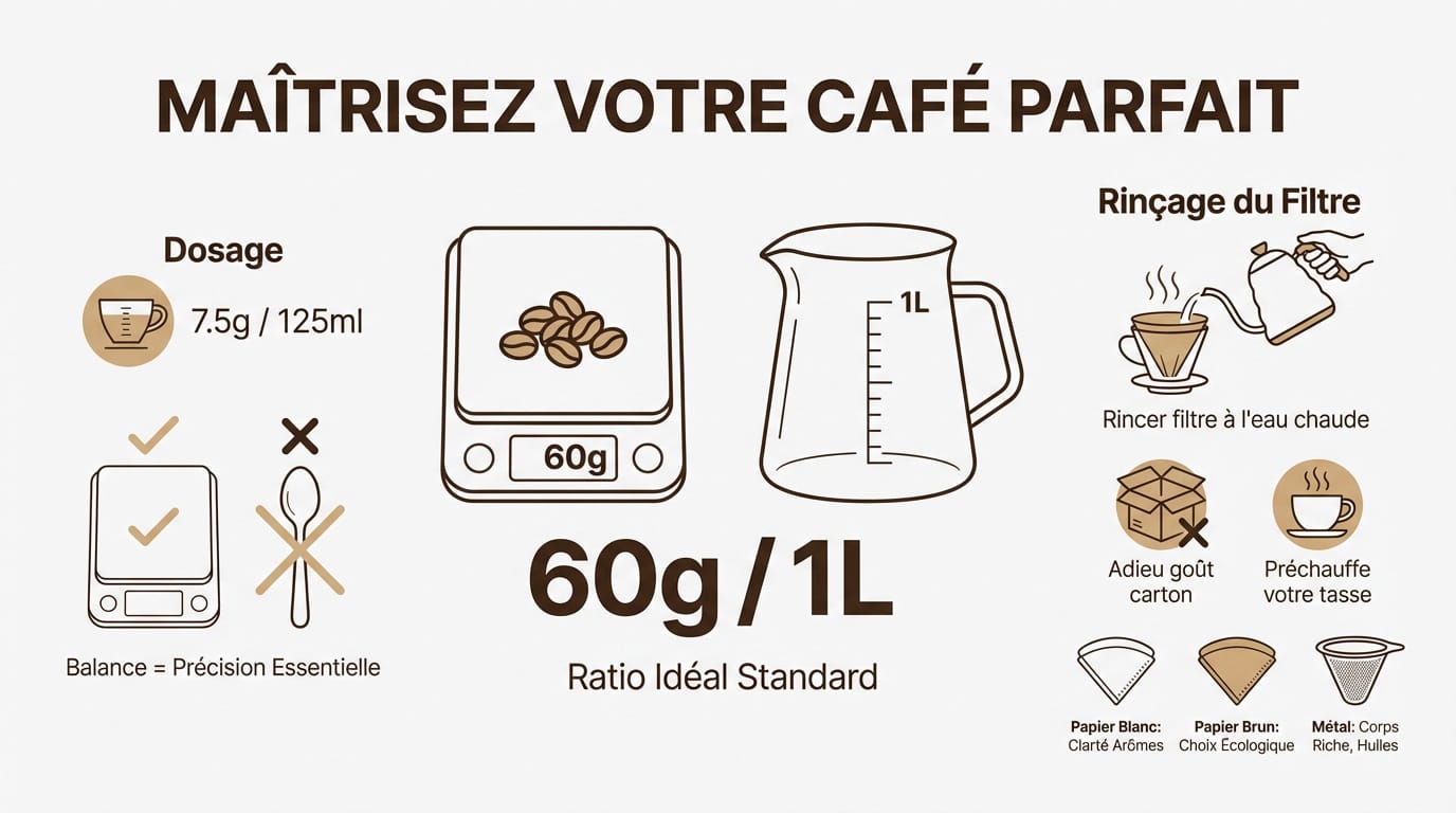Préparation précise d'un café filtre avec une balance de cuisine