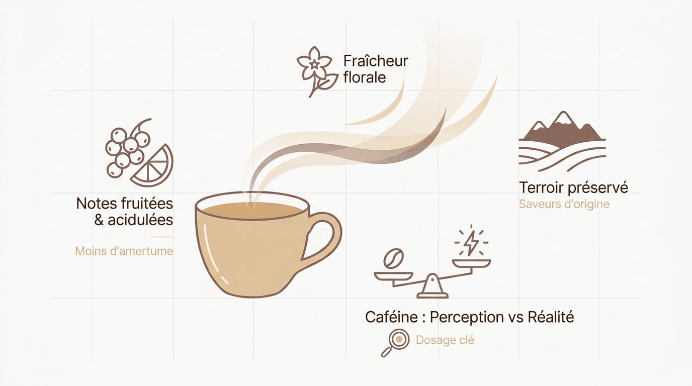 Grains de café peu torréfiés aux nuances claires et sèches