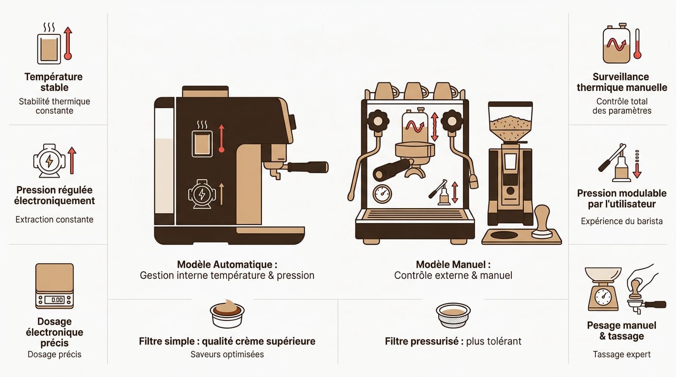 Comparaison entre machine expresso manuelle et automatique