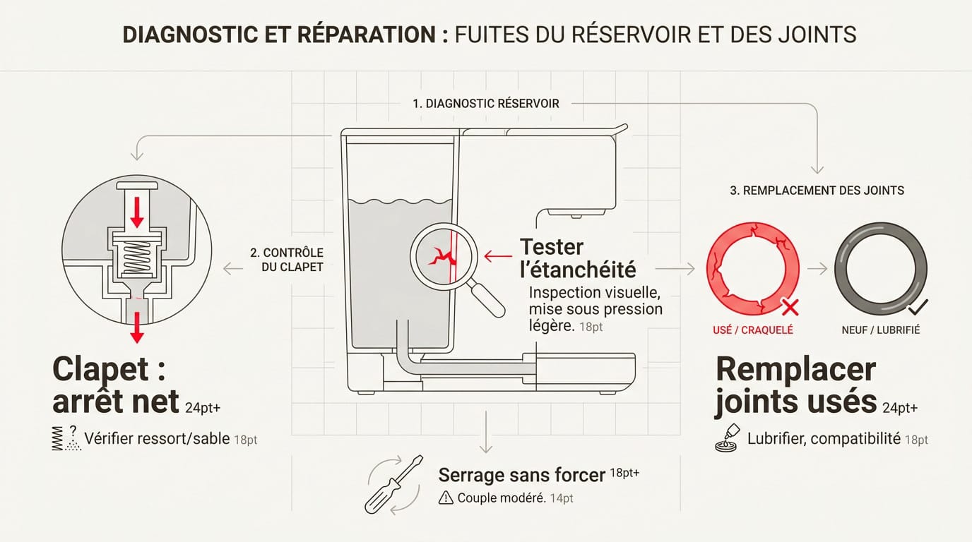 Diagnostic d'une fuite d'eau au niveau du réservoir d'une machine à café