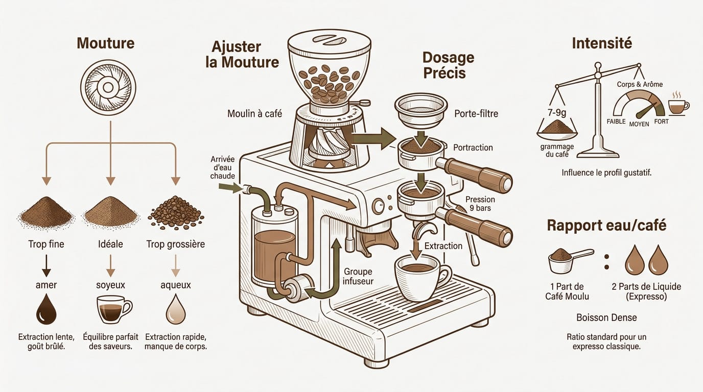 Guide visuel des étapes pour préparer un expresso parfait avec du café Robusta