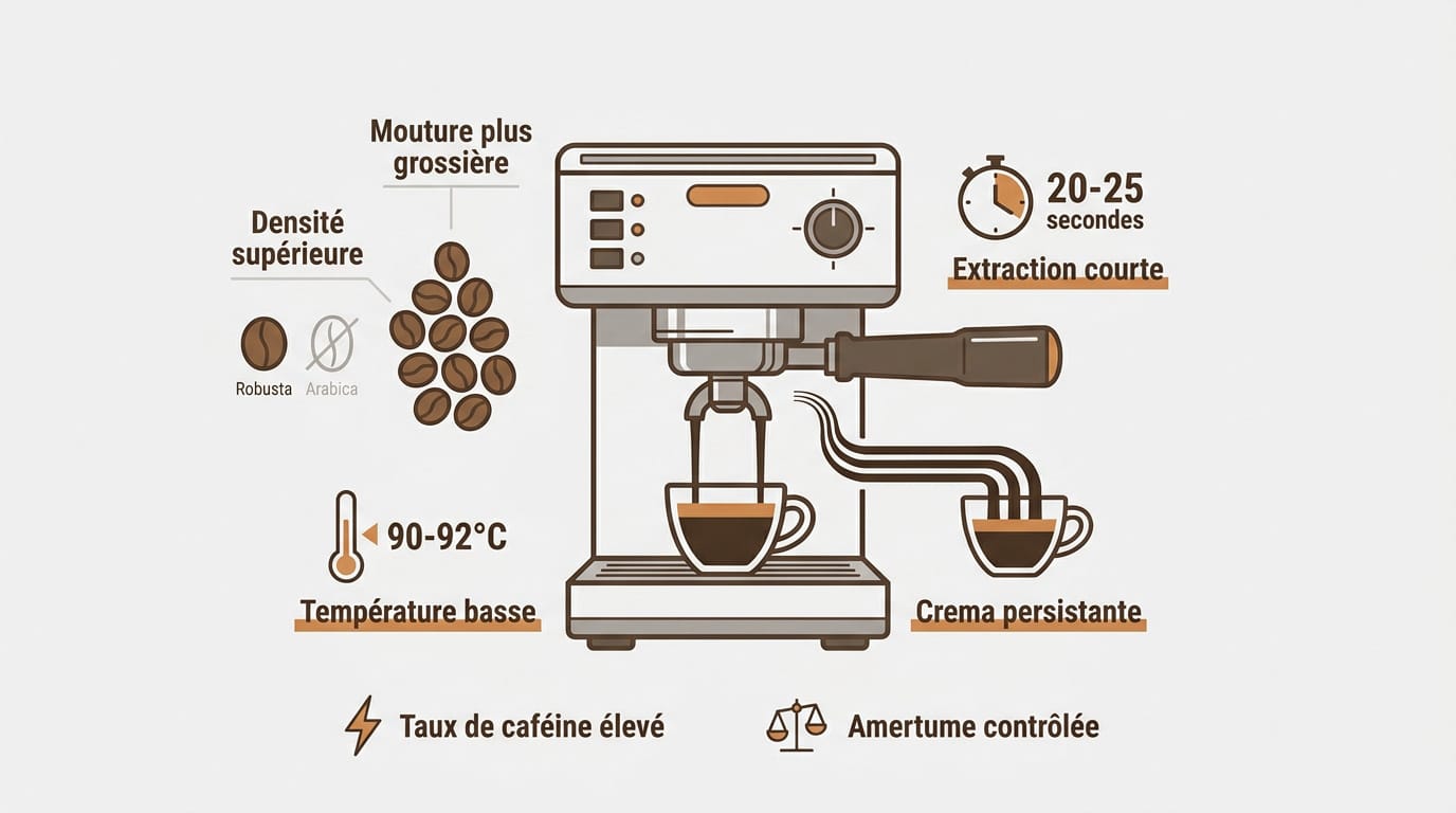 Réglage d'une machine expresso pour du café robusta avec une crema épaisse